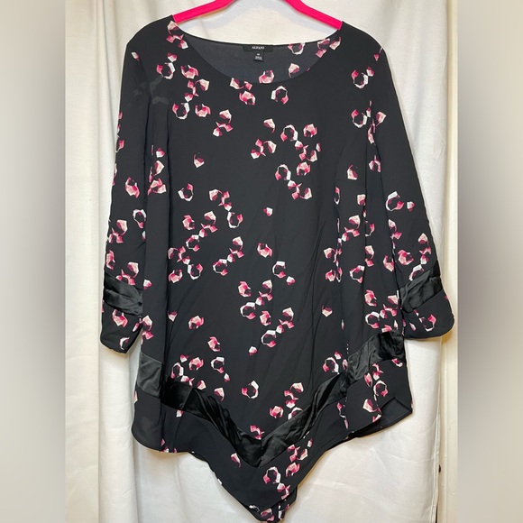 NWT Alfani Black w Pink Abstract Poncho Flowly Top w Satin Stripe Size 0X - Picture 2 of 12